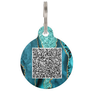 Médaillon Pour Animaux QR Code Scan Agate Turquoise Blue Gold Parties sci