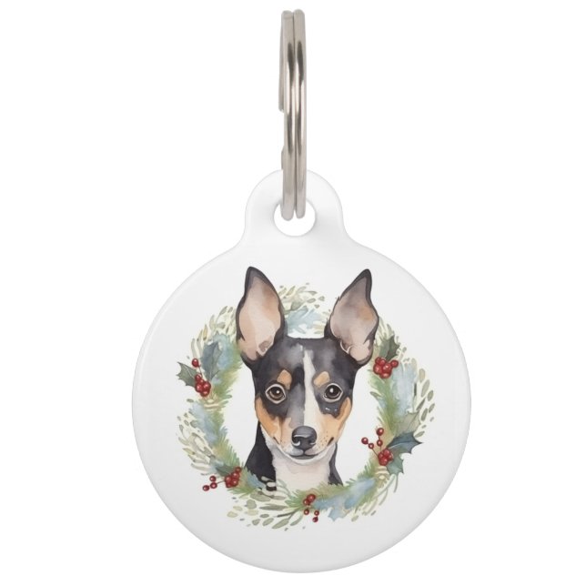 Médaillon Pour Animaux Rat Terrier Fête de Noël Wreath Pup (Devant)