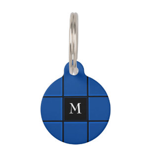 Médaillon Pour Animaux Rayures Bleues et Noires Simple Initial Simple