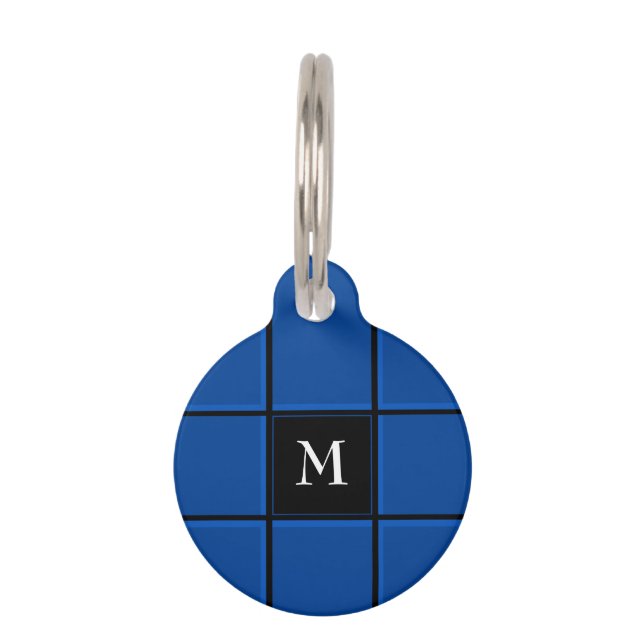 Médaillon Pour Animaux Rayures Bleues et Noires Simple Initial Simple (Devant)