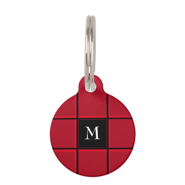 Médaillon Pour Animaux Rayures Rouges et Noires Simple Initiale Simple (Devant)
