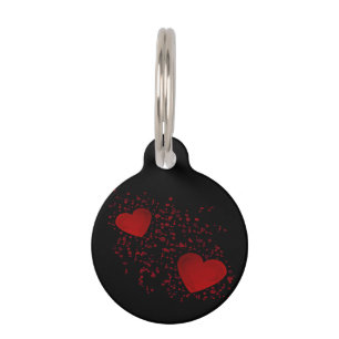 Médaillon Pour Animaux Red Hearts Dots Black Dog Nom Numéro de téléphone
