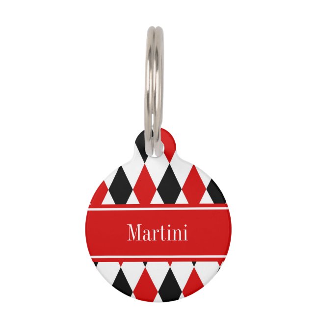 Médaillon Pour Animaux Red What Black Harlequin Red Ribbon Nom Monogramme (Devant)