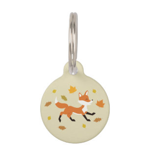 Médaillon Pour Animaux Renard Mignon en Course avec Feuilles d'Automne &