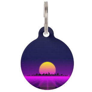 Médaillon Pour Animaux Retro 1980 synthwave lumineux néon lumières ville