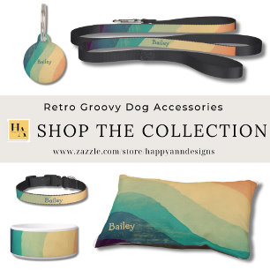 Médaillon Pour Animaux Rétro Groovy Arc-en-ciel Personnalisé