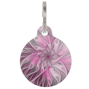 Médaillon Pour Animaux Rêve de fleur rose fractal, Motif d'Imaginaire flo