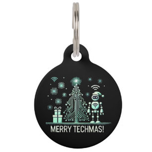 Médaillon Pour Animaux Robot IA avec arbre de Noël Tech - Joyeux Techmas