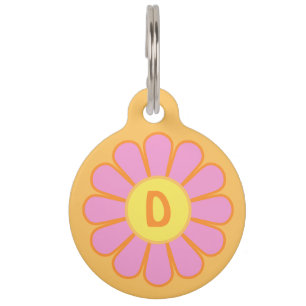 Médaillon Pour Animaux Rose Daisy sur Orange Personnalisé