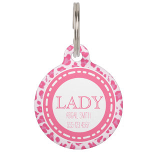 Médaillon Pour Animaux Rose élégant sur l'empreinte de léopard rose  