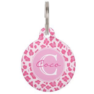 Médaillon Pour Animaux Rose élégant sur l'empreinte de léopard rose