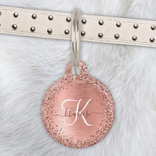 Médaillon Pour Animaux Rose Gold brossé Parties scintillant métallique No