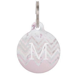 Médaillon Pour Animaux Rose or parties scintillant chevron rose marbre mo