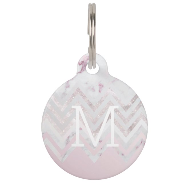 Médaillon Pour Animaux Rose or parties scintillant chevron rose marbre mo (Devant)