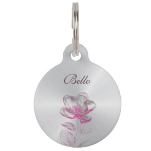 Médaillon Pour Animaux Rose Rose Luxe Argent Personnaliser