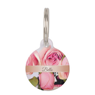 Médaillon Pour Animaux Rose Roses Rose Or Ajouter un nom