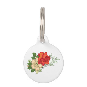 Médaillon Pour Animaux Rose Rouge et Pâquerettes