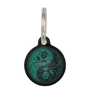 Médaillon Pour Animaux Roses bleus et noirs turquoises de Yin Yang