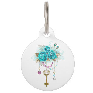 Médaillon Pour Animaux Roses turquoise avec touches