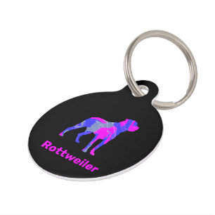 Médaillon Pour Animaux Rottweiler Chien Silhouette fou rose chaud et bleu