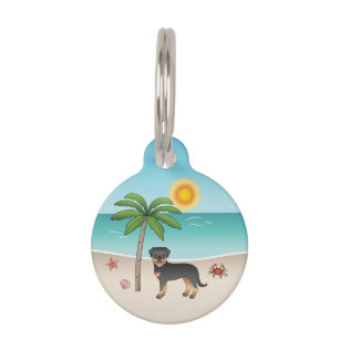 Médaillon Pour Animaux Rottweiler noir et feu sur une plage tropicale en 