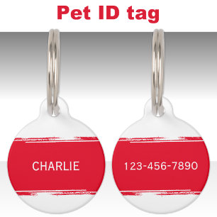 Médaillon Pour Animaux Rouge blanc ajouter un nom et un numéro de contact