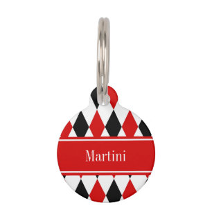 Médaillon Pour Animaux Rouge Blanc Noir Arlequin Ruban Rouge Nom Monogram
