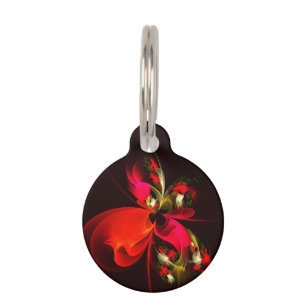 Médaillon Pour Animaux Rouge Vert Floral Moderne Art Abstrait Motif #02