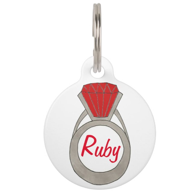 Médaillon Pour Animaux Ruby Red Gemstone Gem Ring Bijou Bling Mode (Devant)