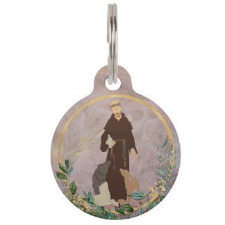 Médaillon Pour Animaux Saint François d'Assisi Marble Gold Protecteur pou