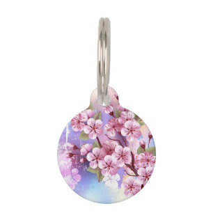 Médaillon Pour Animaux Sakura rose sur la peinture Arrière - plan