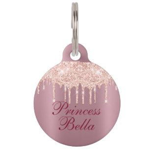 Médaillon Pour Animaux Satin rose avec Parties scintillant roses Drivers