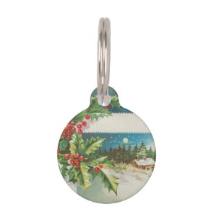 Médaillon Pour Animaux Scène de Noël Hiver de neige blanche