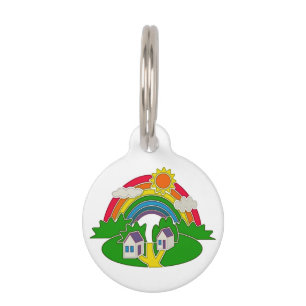 Médaillon Pour Animaux Scène rurale avec arc-en-ciel et maison de campagn