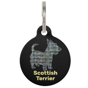 Médaillon Pour Animaux Scottish Terrier Dog Yellow & Black Grid ID