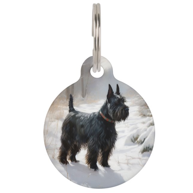 Médaillon Pour Animaux Scottish Terrier Laisser Il Neige Noël (Devant)