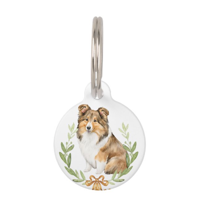 Médaillon Pour Animaux Sheltie dans Laurel Wreath | Personnalisé (Devant)