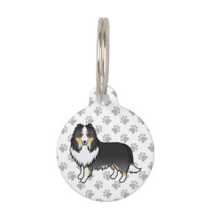 Médaillon Pour Animaux Shetland Sheepdog tricolore avec pattes et informa