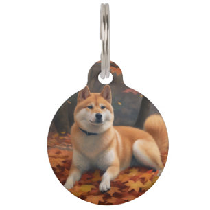 Médaillon Pour Animaux Shiba Inu dans les feuilles d'automne tombent insp