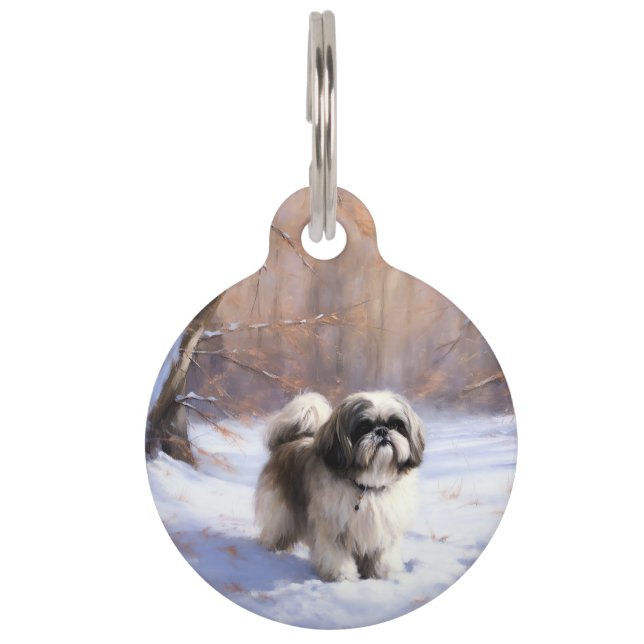 Médaillon Pour Animaux Shih Tzu Laissez tomber la neige Noël (Devant)