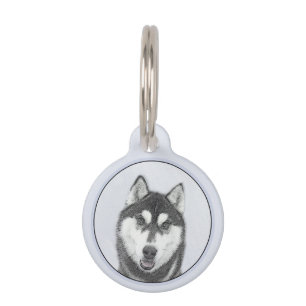 Médaillon Pour Animaux Sibérie Husky (noir et blanc) Peinture Chien Art