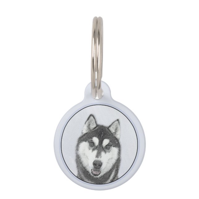 Médaillon Pour Animaux Sibérie Husky (noir et blanc) Peinture Chien Art (Devant)