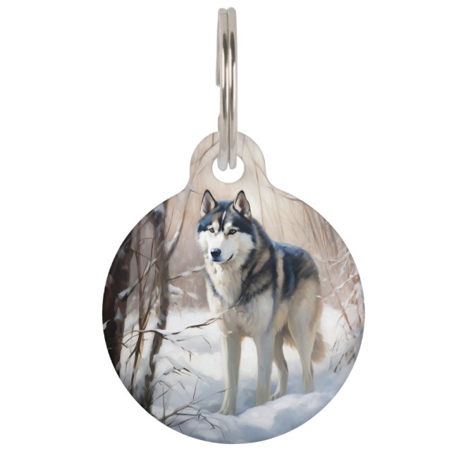Médaillon Pour Animaux Sibérien Husky Laisser Neige Noël (Devant)