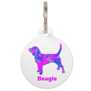 Médaillon Pour Animaux Silhouette beagle rose chaud et bleu blanc