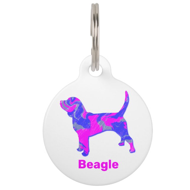 Médaillon Pour Animaux Silhouette beagle rose chaud et bleu blanc (Devant)