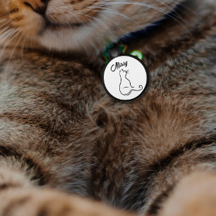 Médaillon Pour Animaux Silhouette de chat simple ligne noir et blanc