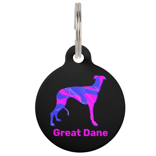 Médaillon Pour Animaux Silhouette de Chien Chien Gris Rose Chaud et Bleu (Devant)