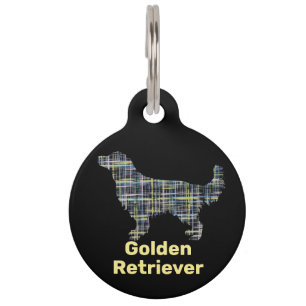 Médaillon Pour Animaux Silhouette de Golden Retriever Grille jaune et noi