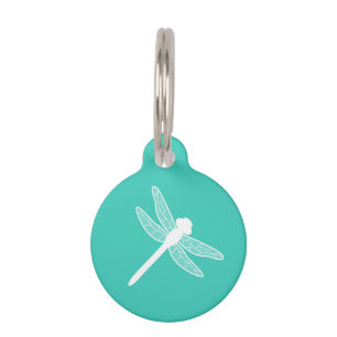 Médaillon Pour Animaux Silhouette de libellule blanche sur Turquoise