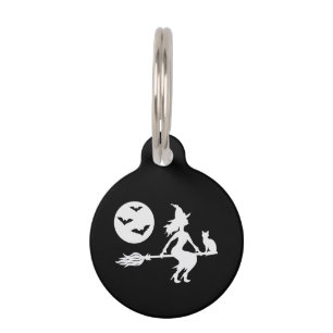 Médaillon Pour Animaux Silhouette De Sorcière D'Halloween Noir Et Blanc